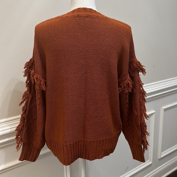 Ana Copper Burnt Orange Thick Knit Sweater with Fringe Sleeves size S - Picture 6 of 8